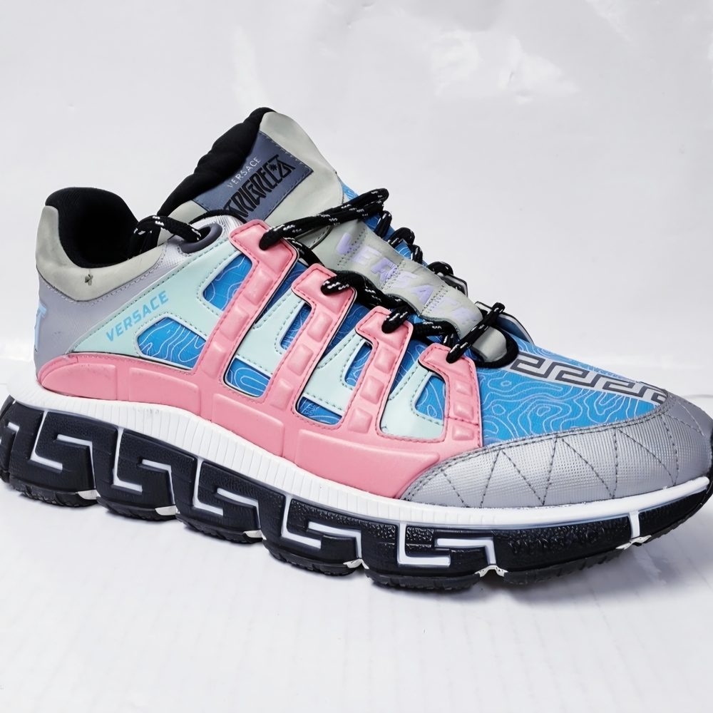 Versace Trigreca Sneakers Silver Argento Sky Bright Coral EU 45 US Mens Size 12 - Picture 4 of 13